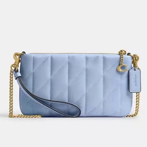 Coach Pouch Bag with Pillow Quilting in Brass/Bluebell Nappa Leather NWT - Picture 11 of 13